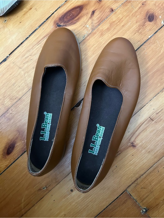 L.L. Bean Shoes - L.L.Bean Freeport Maine Brown Leather Skimmer Flats Women’s 8W Wide Slip-On vtg